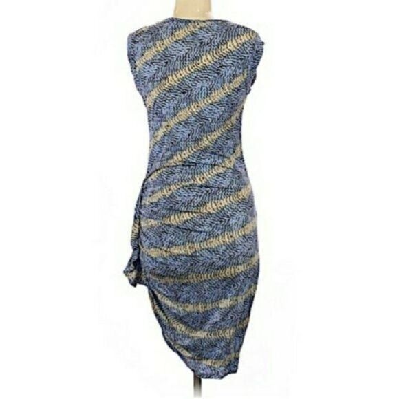 BCBGMaxAzria Casual Jersey Knit Mini Ruched Asymmetrical Hem Dress Striped Sz M - Picture 6 of 8